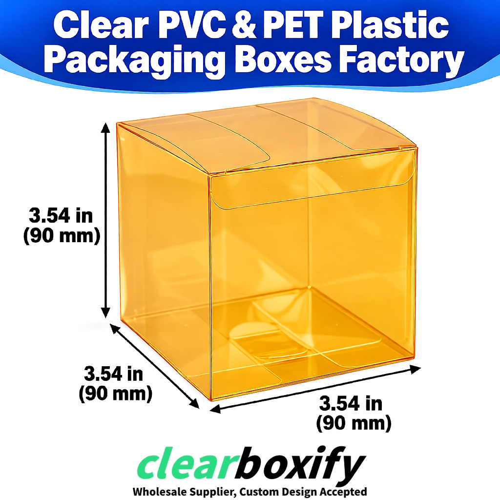Wholesale Ochre Clear PVC & PET Boxes 90x90x90mm 100x100x30/50/100mm