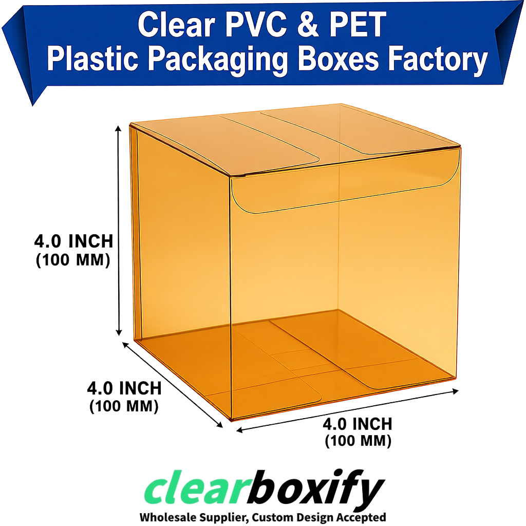 Wholesale Ochre Clear PVC & PET Boxes 90x90x90mm 100x100x30/50/100mm
