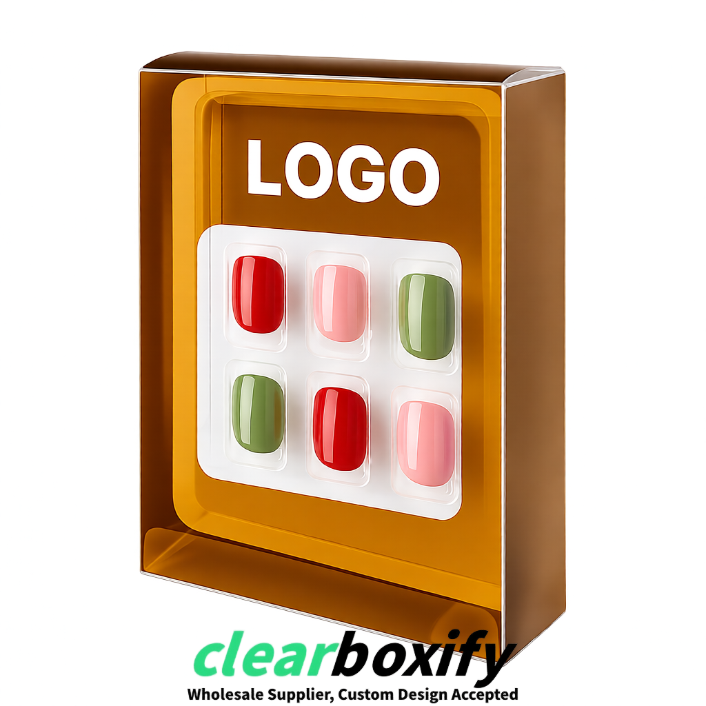Ochre Clear Press-on Nails Box with Hanging Hook | Plastic PVC PP PET Packaging