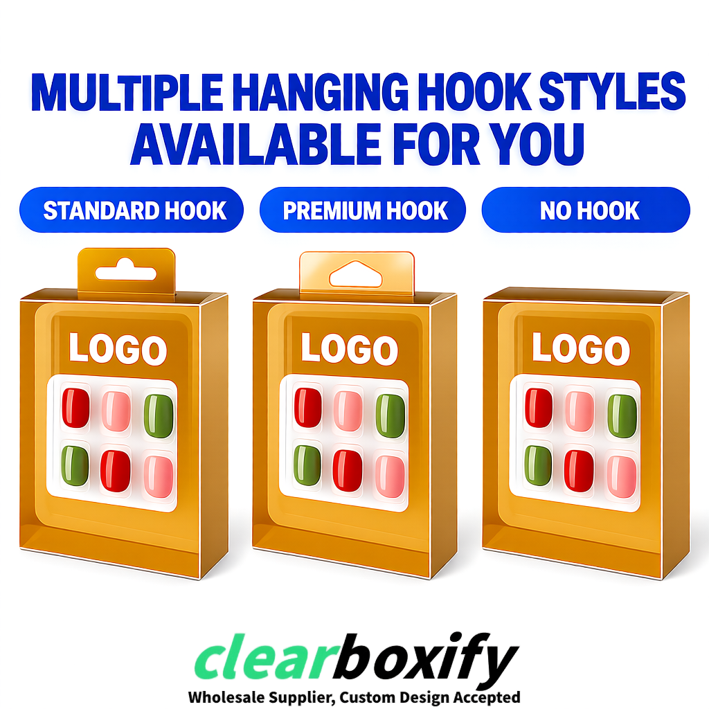 Ochre Clear Press-on Nails Box with Hanging Hook | Plastic PVC PP PET Packaging Ochre Clear Press-on Nails Box with Hanging Hook | Plastic PVC PP PET Packaging