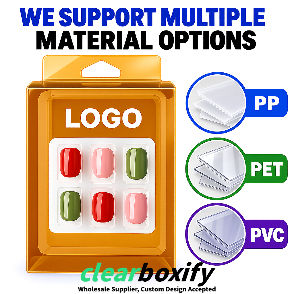 Ochre Clear Press-on Nails Box with Hanging Hook | Plastic PVC PP PET Packaging