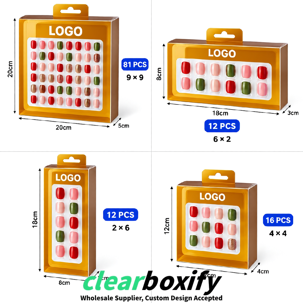Ochre Clear Press-on Nails Box with Hanging Hook | Plastic PVC PP PET Packaging