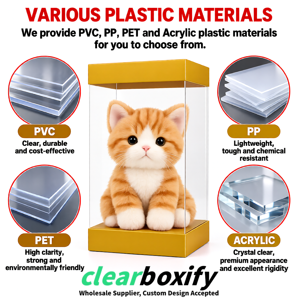 Ochre Clear Toy Display Boxes with White Base & Top | Wholesale Bulk Packaging