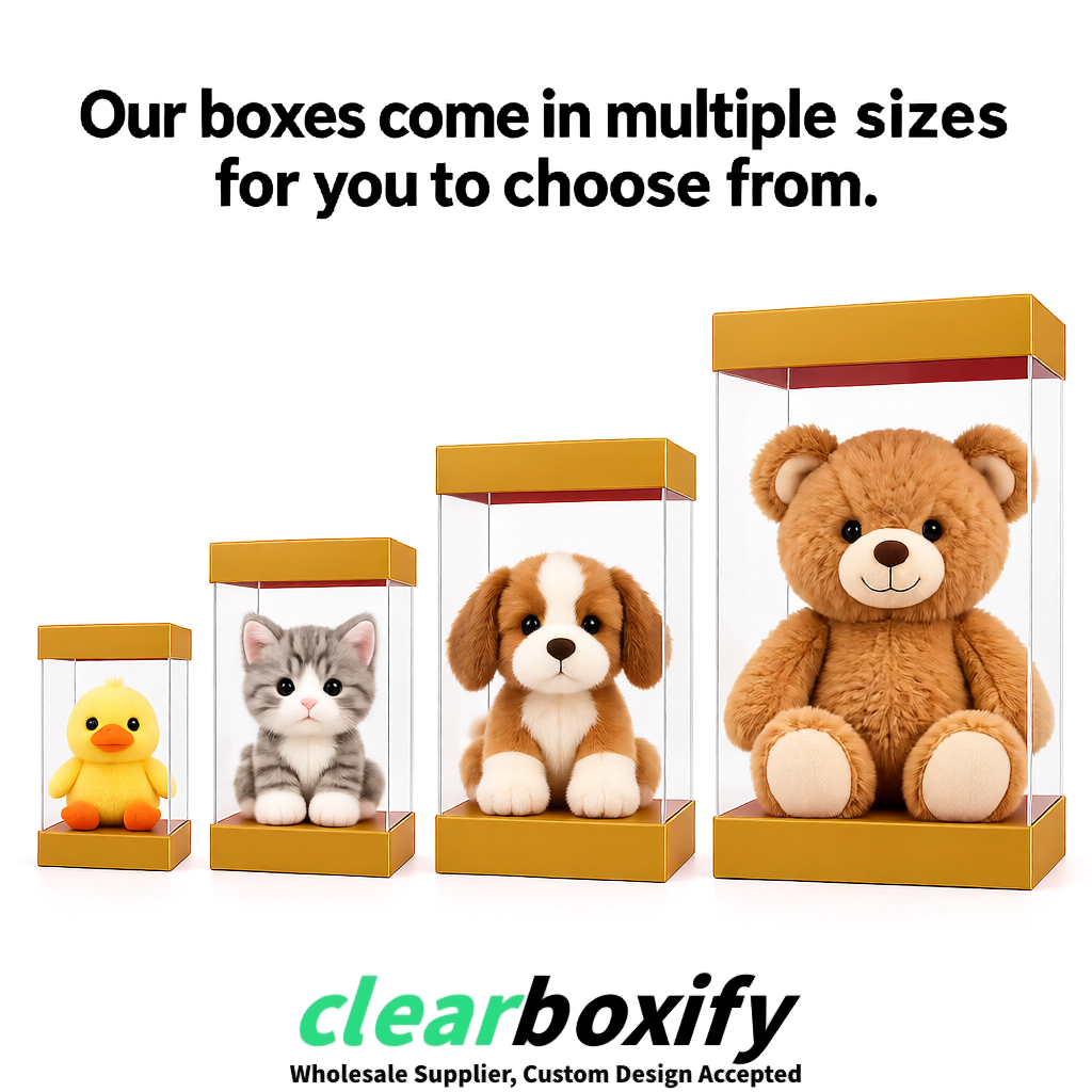 Ochre Clear Toy Display Boxes with White Base & Top | Wholesale Bulk Packaging