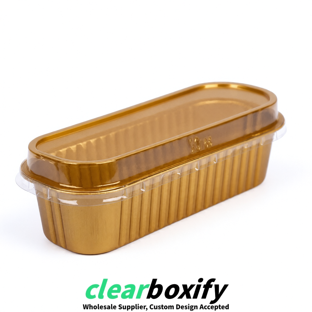 Ochre Mini Loaf Pans with Clear Lids 6.8oz Rectangular Aluminum Foil Baking Pans Supplier
