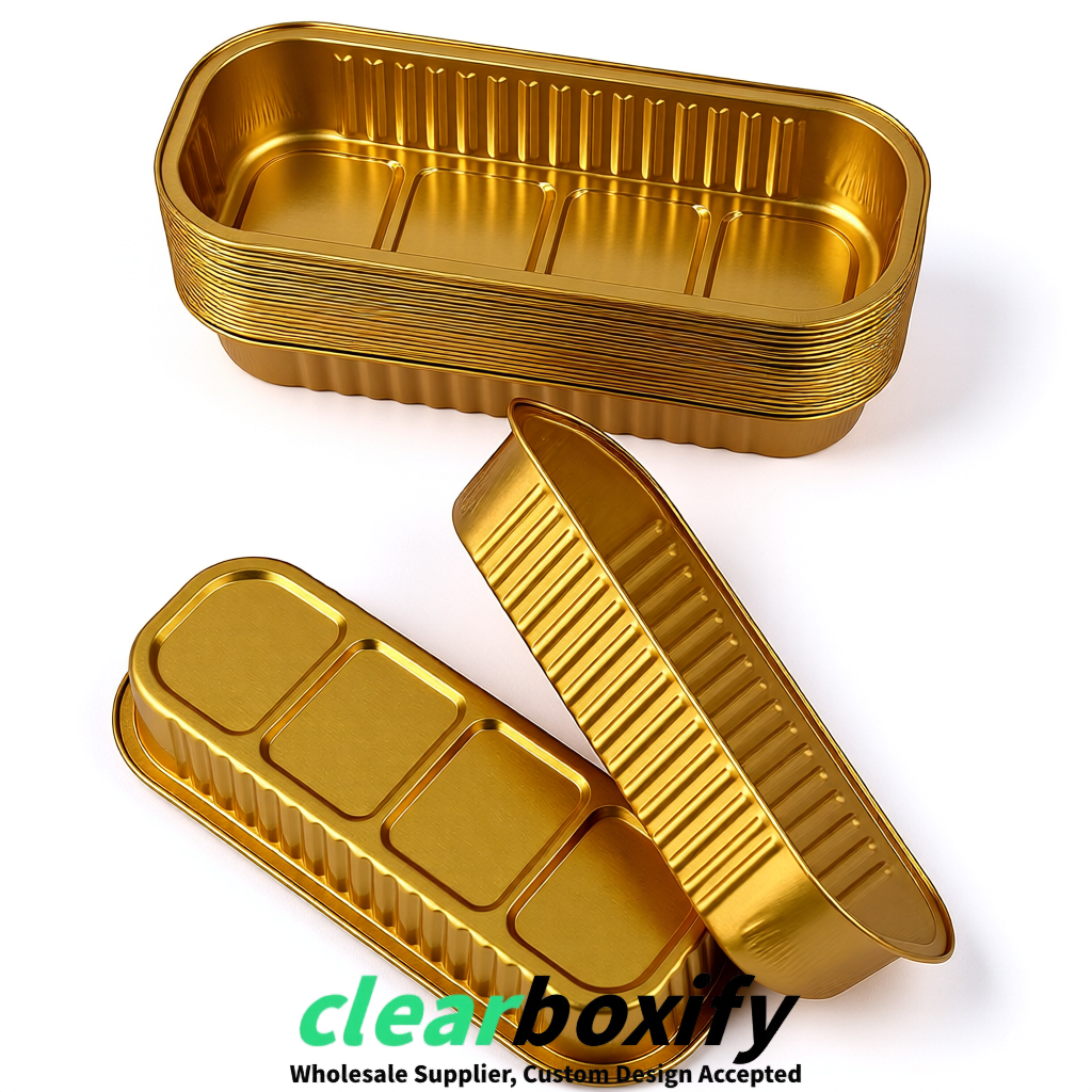 Ochre Mini Loaf Pans with Clear Lids 6.8oz Rectangular Aluminum Foil Baking Pans Supplier