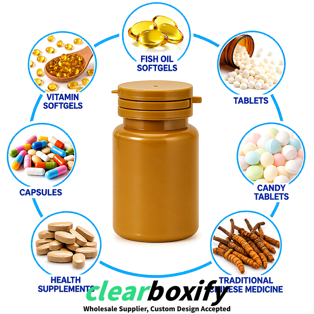 80ml Ochre Plastic Supplement Bottle for Capsules & Pills, TCM & Softgels