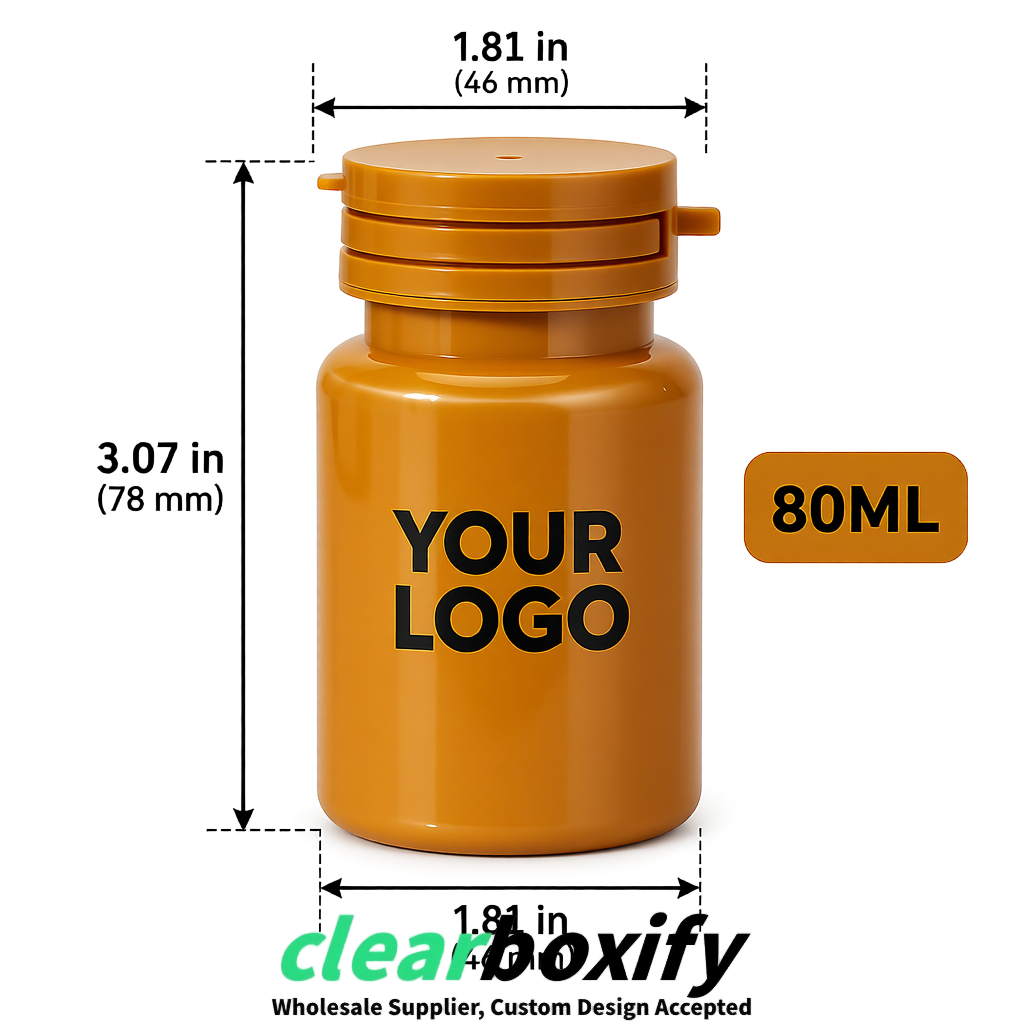 80ml Ochre Plastic Supplement Bottle for Capsules & Pills, TCM & Softgels