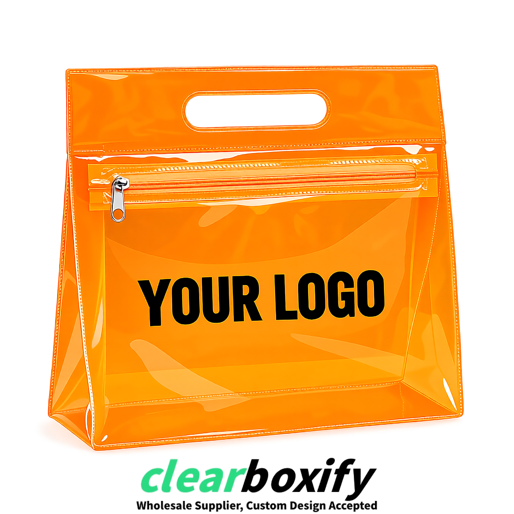 Orange EVA/PVC Cosmetic Bags | OEM/ODM Clear Zipper Makeup Pouches