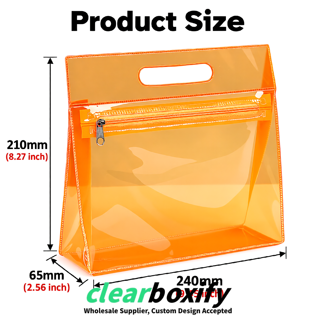 Orange EVA/PVC Cosmetic Bags | OEM/ODM Clear Zipper Makeup Pouches