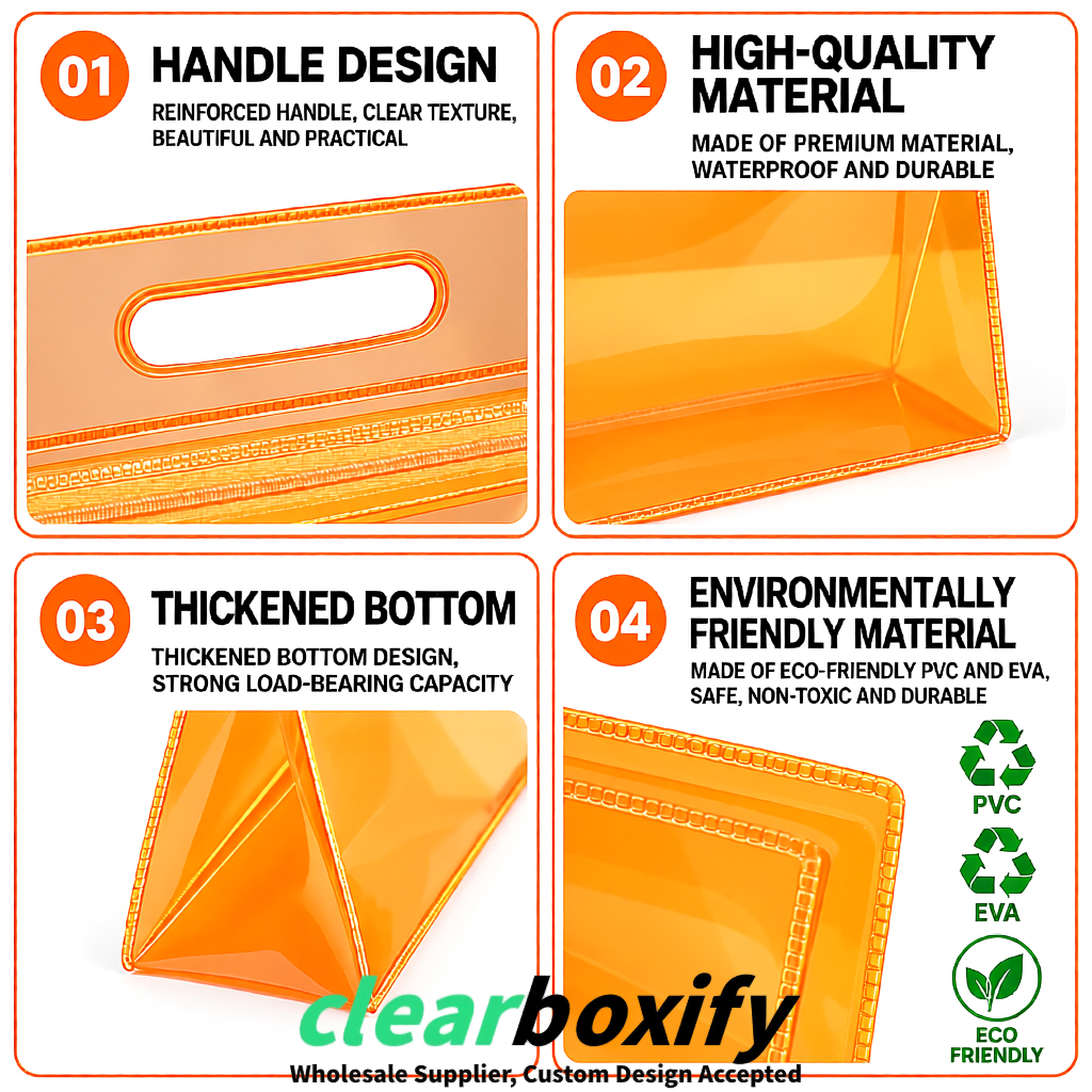 Orange EVA/PVC Cosmetic Bags | OEM/ODM Clear Zipper Makeup Pouches