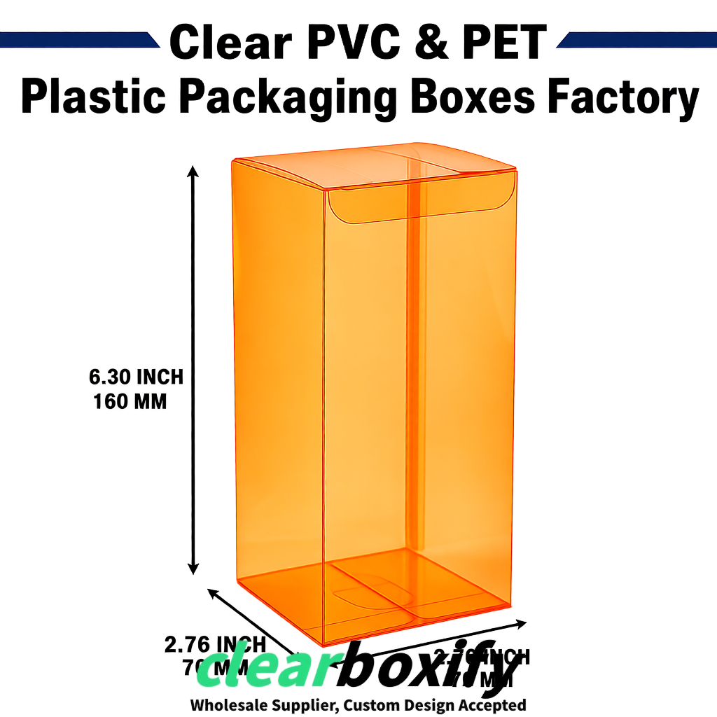 Orange PPWR-ready PVC & PET Clear Boxes 80x80x80/120/140/190mm 70x70x160 mm Factory