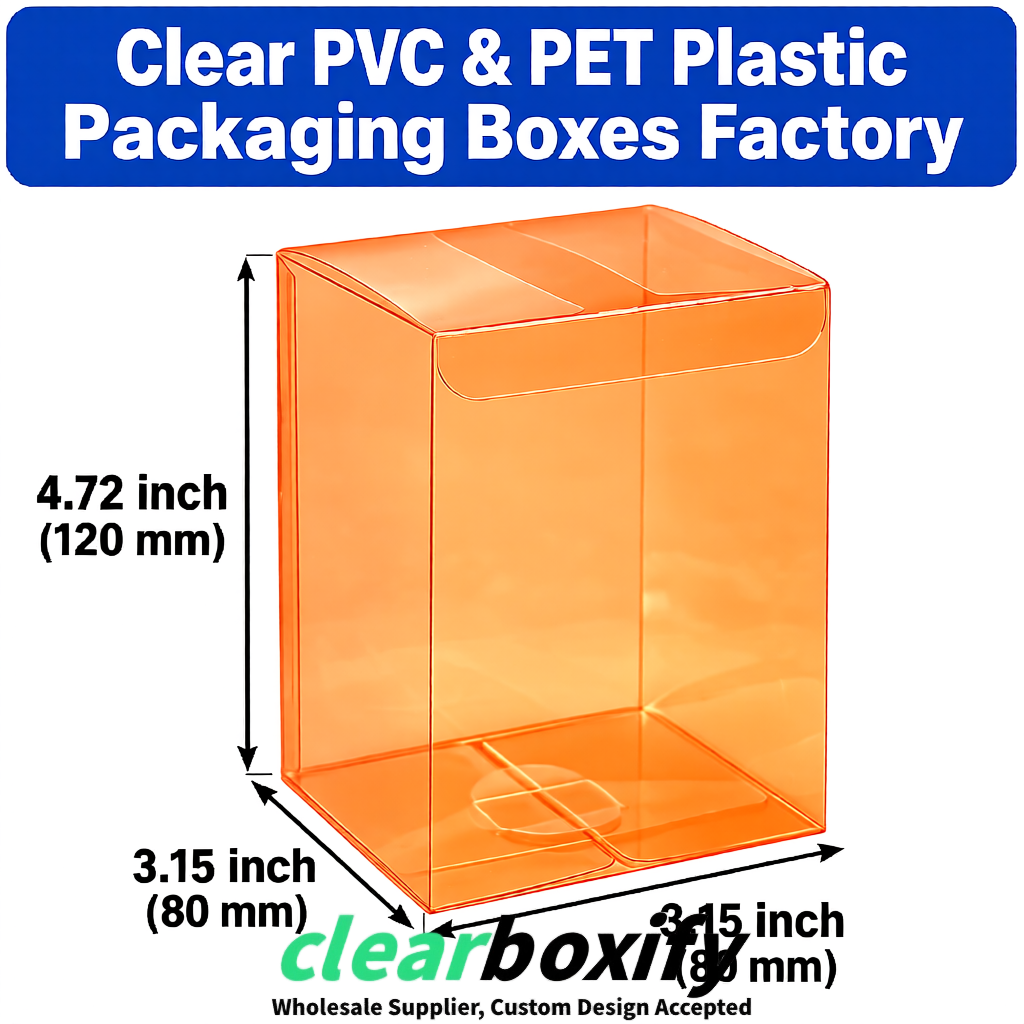 Orange PPWR-ready PVC & PET Clear Boxes 80x80x80/120/140/190mm 70x70x160 mm Factory