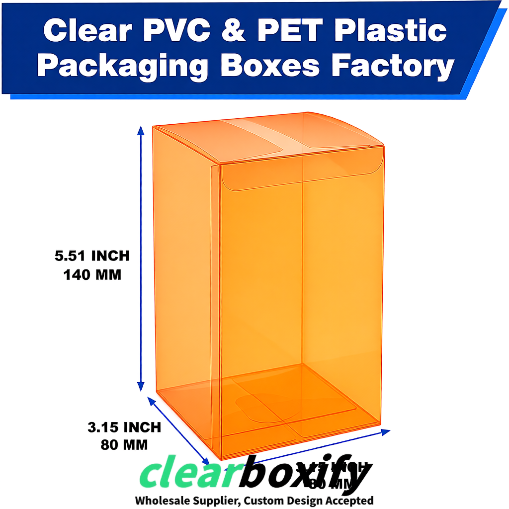 Orange PPWR-ready PVC & PET Clear Boxes 80x80x80/120/140/190mm 70x70x160 mm Factory