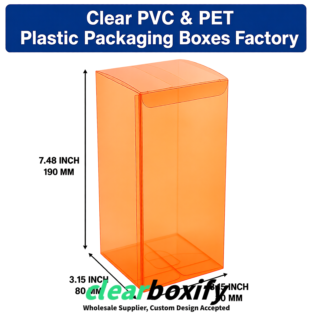 Orange PPWR-ready PVC & PET Clear Boxes 80x80x80/120/140/190mm 70x70x160 mm Factory