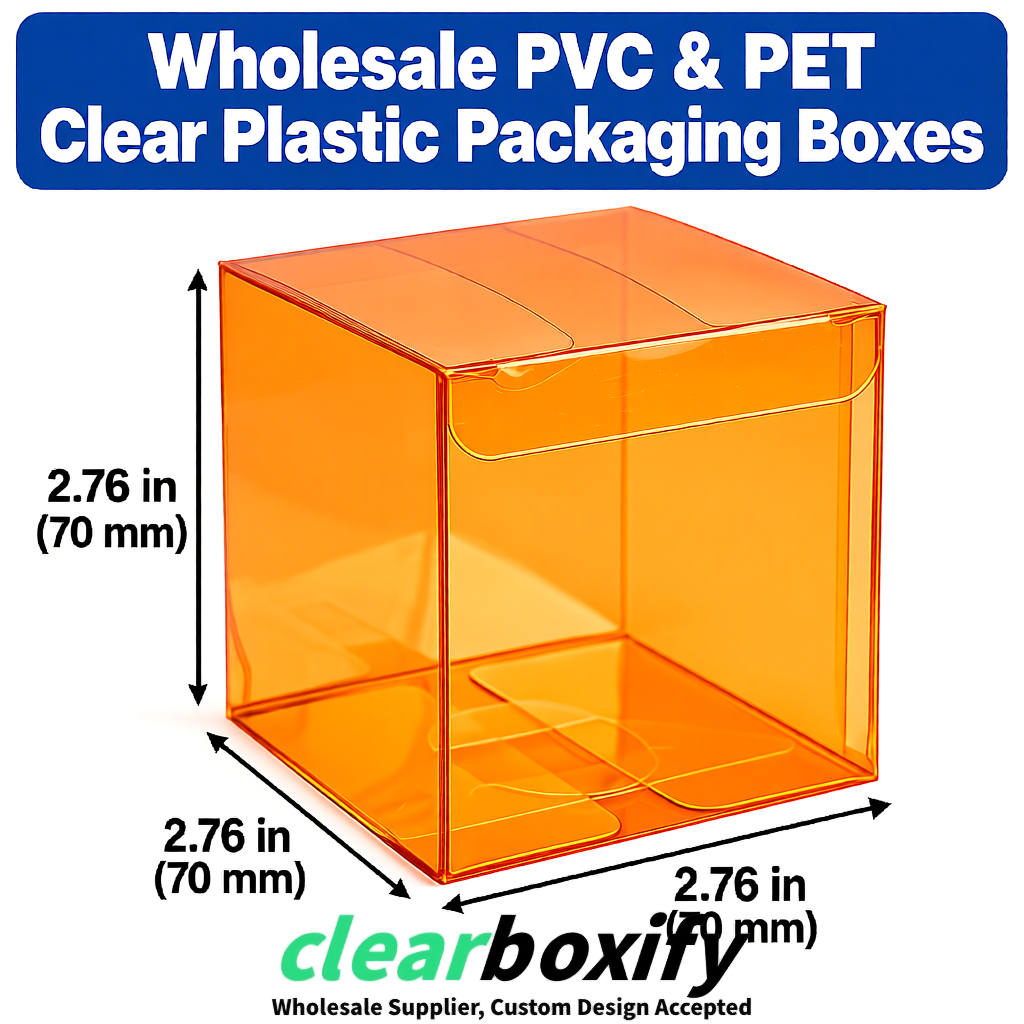 PPWR-Aligned Orange Translucent PVC & PET Boxes 60x60x180mm 76x76x76mm 70x70x70/100/120mm