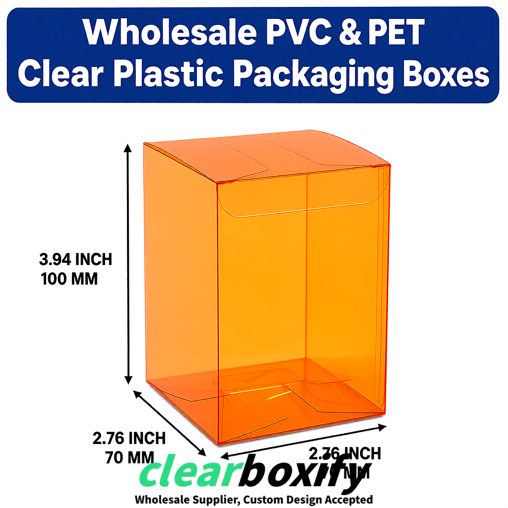 PPWR-Aligned Orange Translucent PVC & PET Boxes 60x60x180mm 76x76x76mm 70x70x70/100/120mm