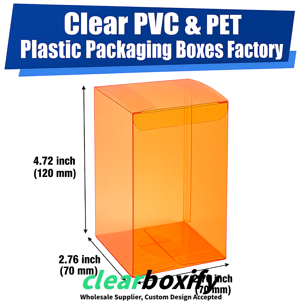 PPWR-Aligned Orange Translucent PVC & PET Boxes 60x60x180mm 76x76x76mm 70x70x70/100/120mm