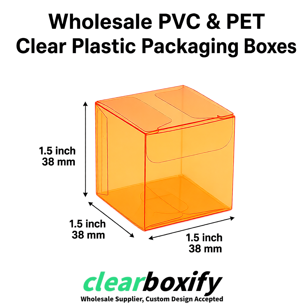 Orange Clear PVC & PET Boxes 38x38x38, 40x40x40, 50x50x50/80mm