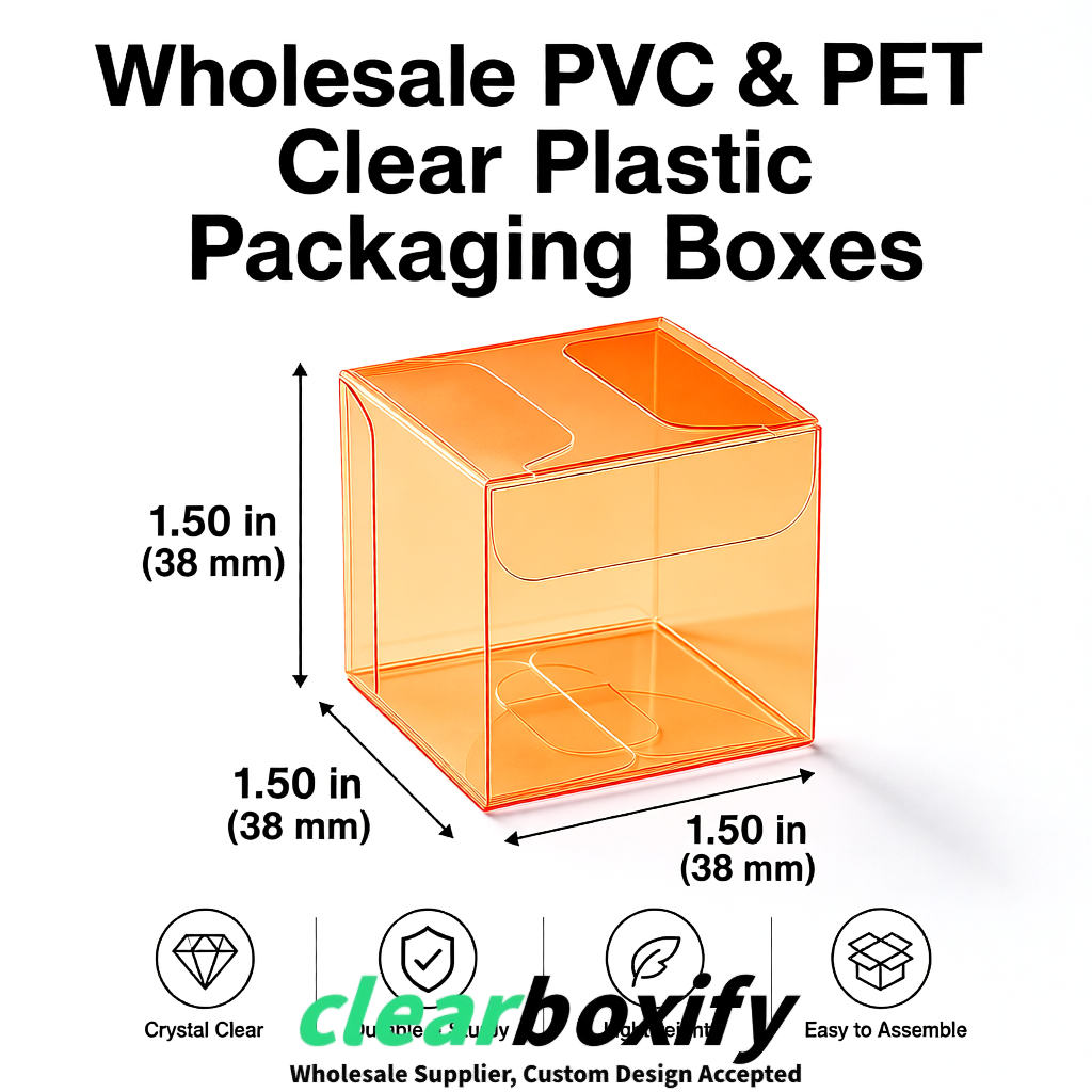Orange Clear PVC & PET Boxes 38x38x38, 40x40x40, 50x50x50/80mm