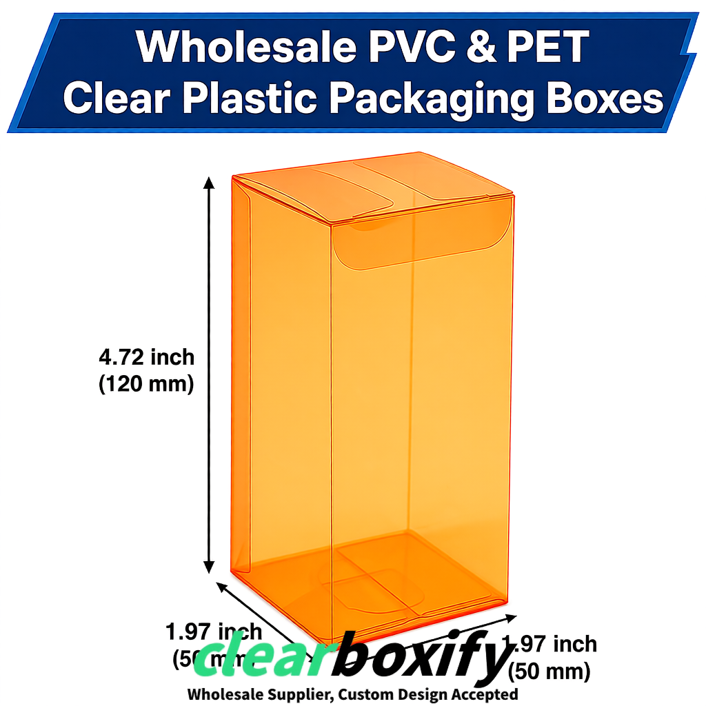 Orange Wholesale Clear PVC & PET Boxes 50x50x120/150/200mm 60x60x60/120 mm