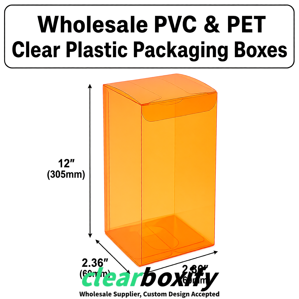 Orange Wholesale Clear PVC & PET Boxes 50x50x120/150/200mm 60x60x60/120 mm