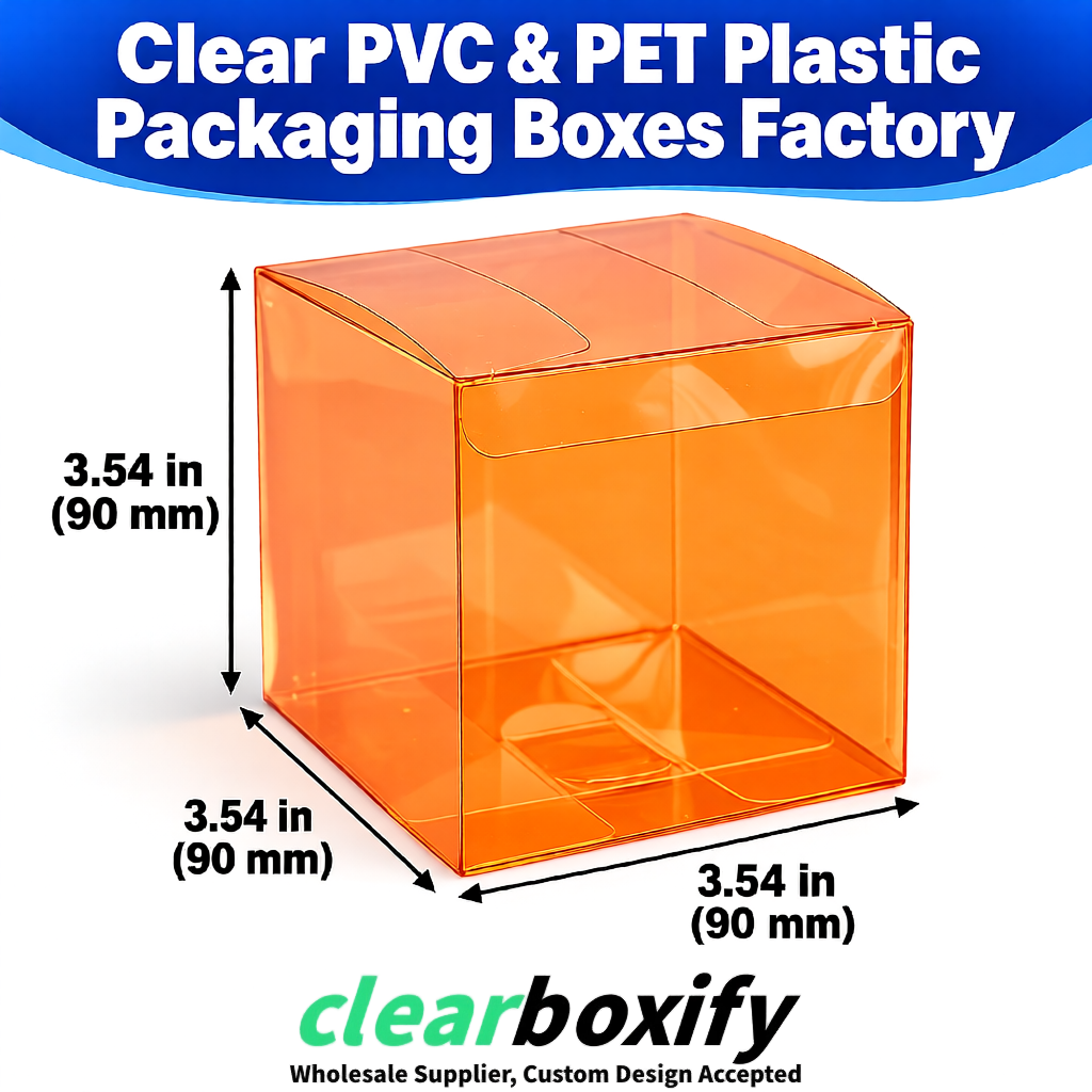Wholesale Orange Clear PVC & PET Boxes 90x90x90mm 100x100x30/50/100mm