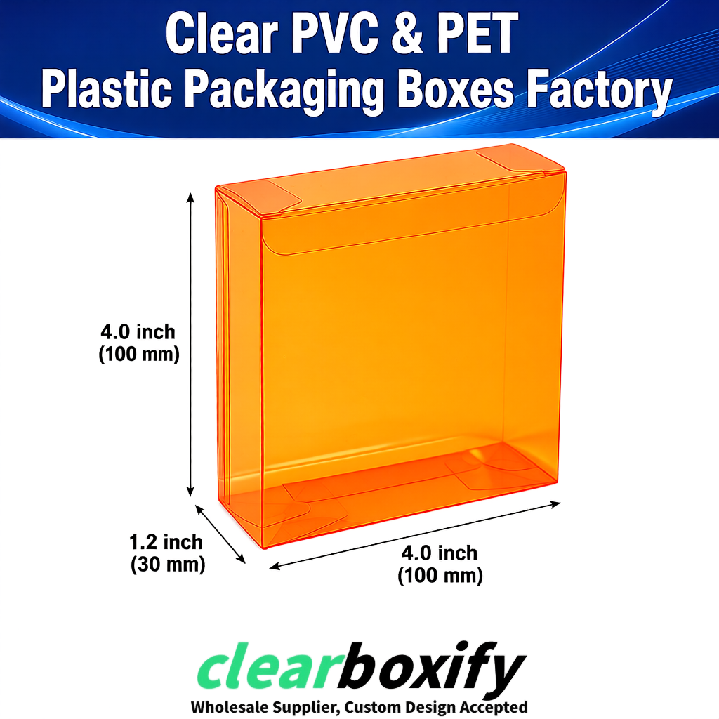 Wholesale Orange Clear PVC & PET Boxes 90x90x90mm 100x100x30/50/100mm