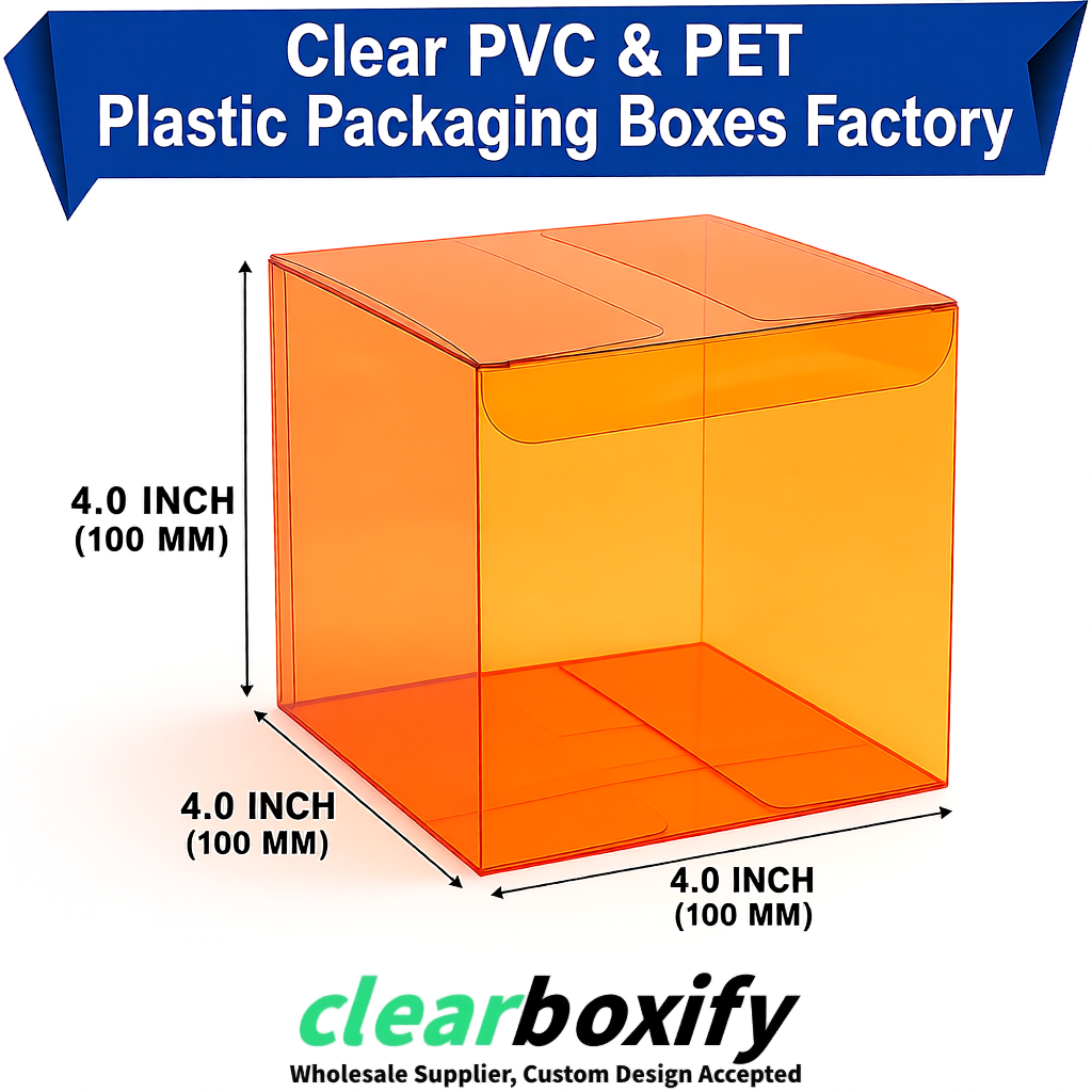 Wholesale Orange Clear PVC & PET Boxes 90x90x90mm 100x100x30/50/100mm