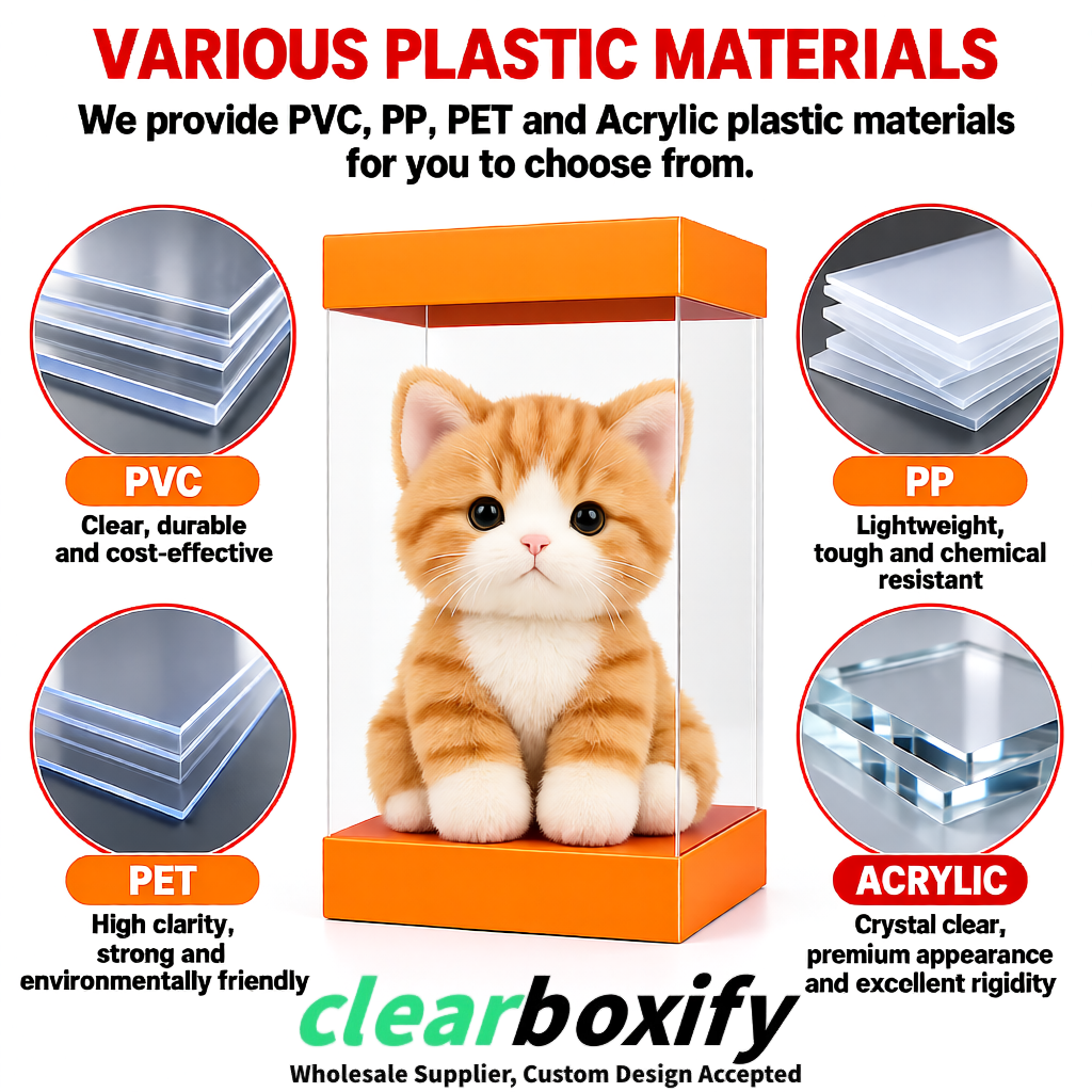 Orange Clear Toy Display Boxes with White Base & Top | Wholesale Bulk Packaging