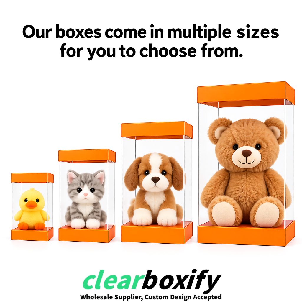 Orange Clear Toy Display Boxes with White Base & Top | Wholesale Bulk Packaging
