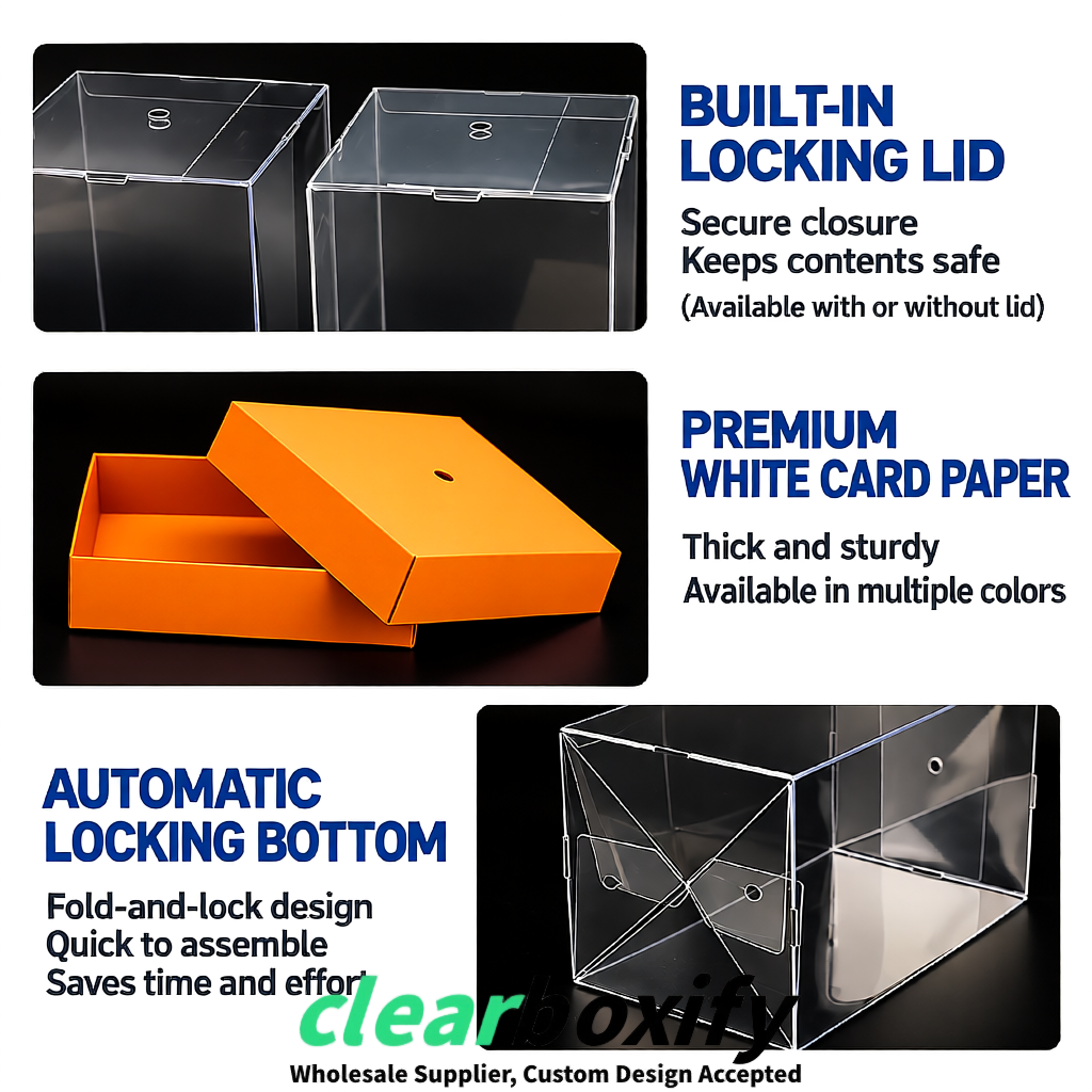 Orange Clear Toy Display Boxes with White Base & Top | Wholesale Bulk Packaging
