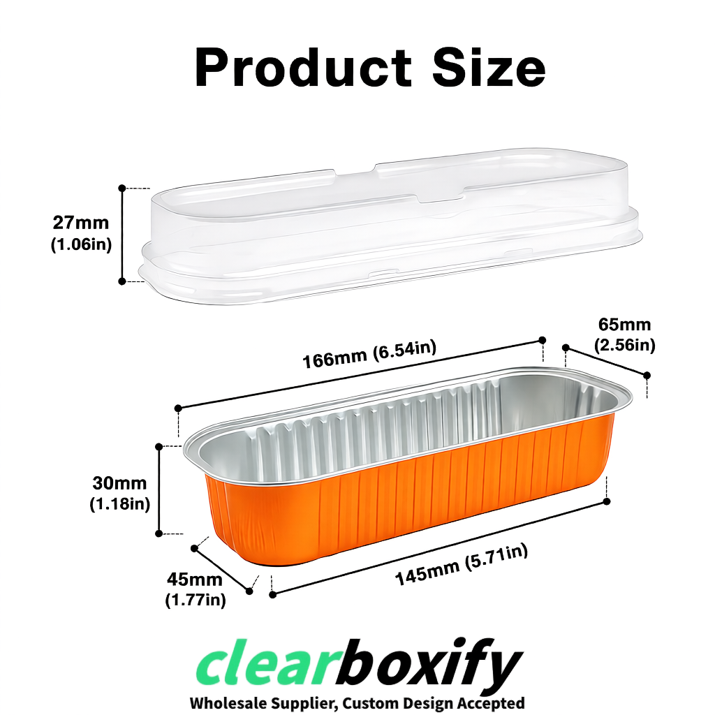 Orange Mini Loaf Pans with Clear Lids 6.8oz Rectangular Aluminum Foil Baking Pans Supplier