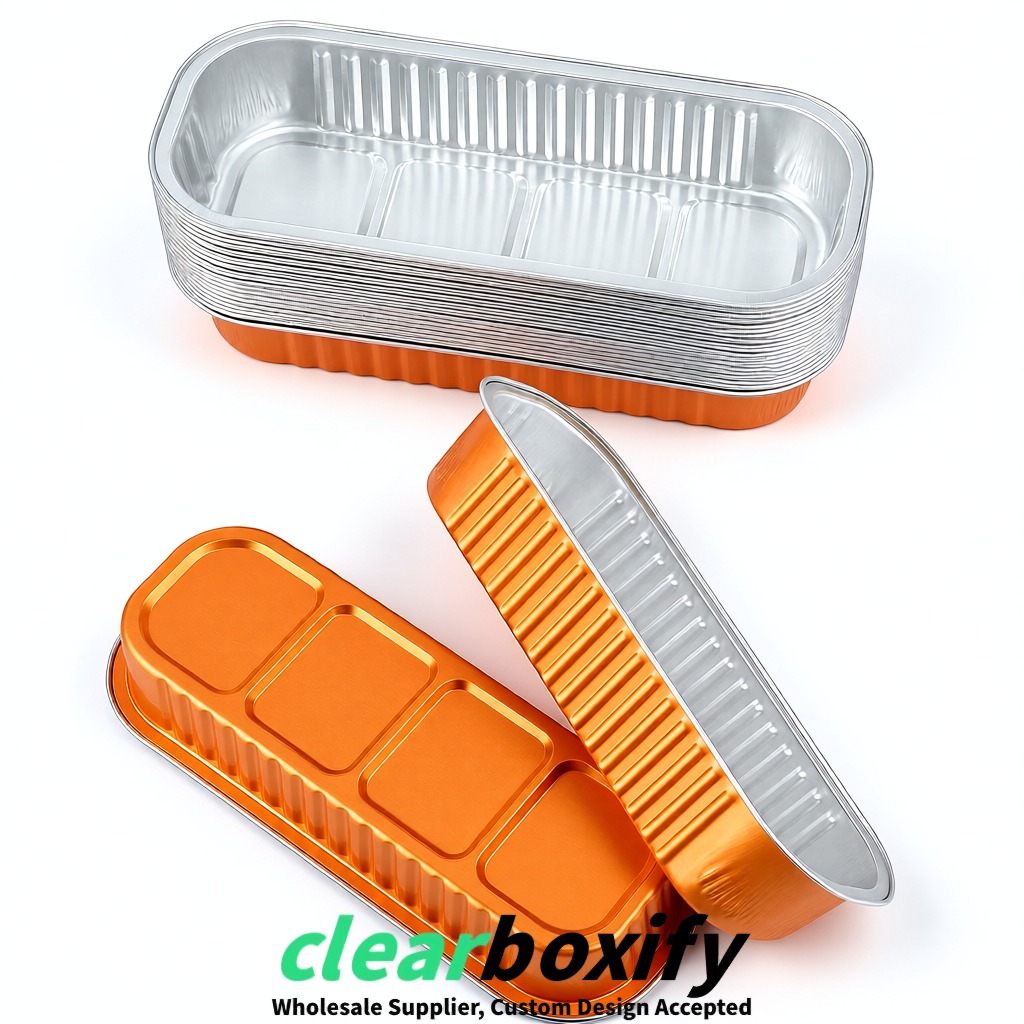 Orange Mini Loaf Pans with Clear Lids 6.8oz Rectangular Aluminum Foil Baking Pans Supplier