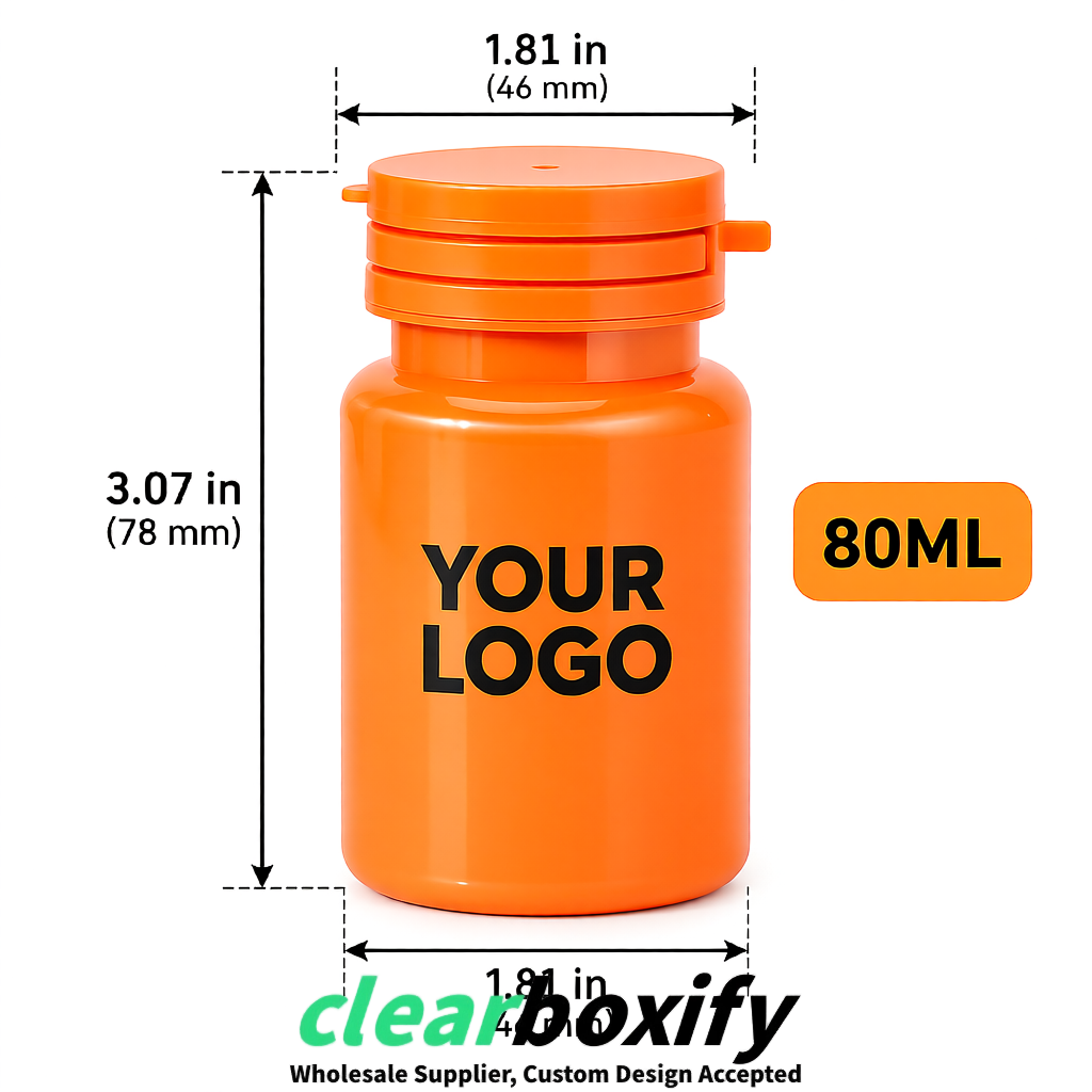 80ml Orange Plastic Supplement Bottle for Capsules & Pills, TCM & Softgels