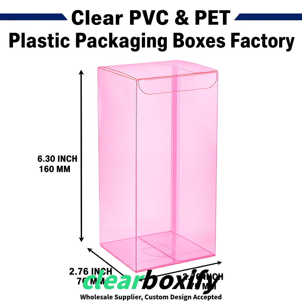 Pink PPWR-ready PVC & PET Clear Boxes 80x80x80/120/140/190mm 70x70x160 mm Factory