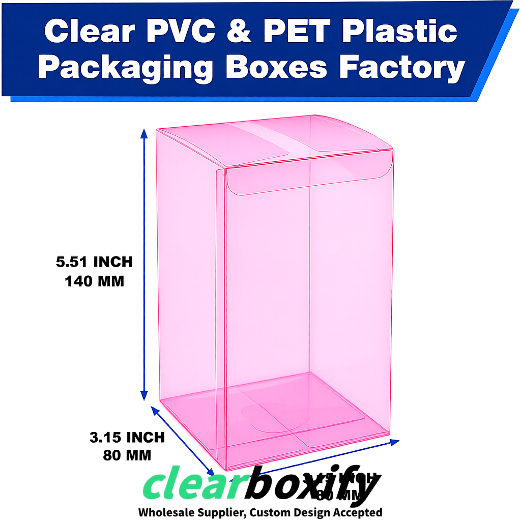 Pink PPWR-ready PVC & PET Clear Boxes 80x80x80/120/140/190mm 70x70x160 mm Factory