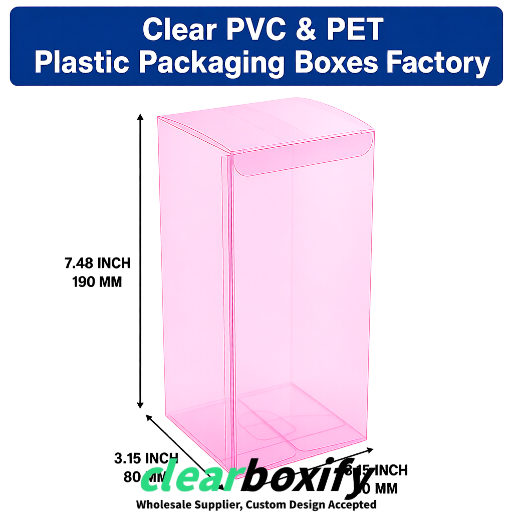 Pink PPWR-ready PVC & PET Clear Boxes 80x80x80/120/140/190mm 70x70x160 mm Factory
