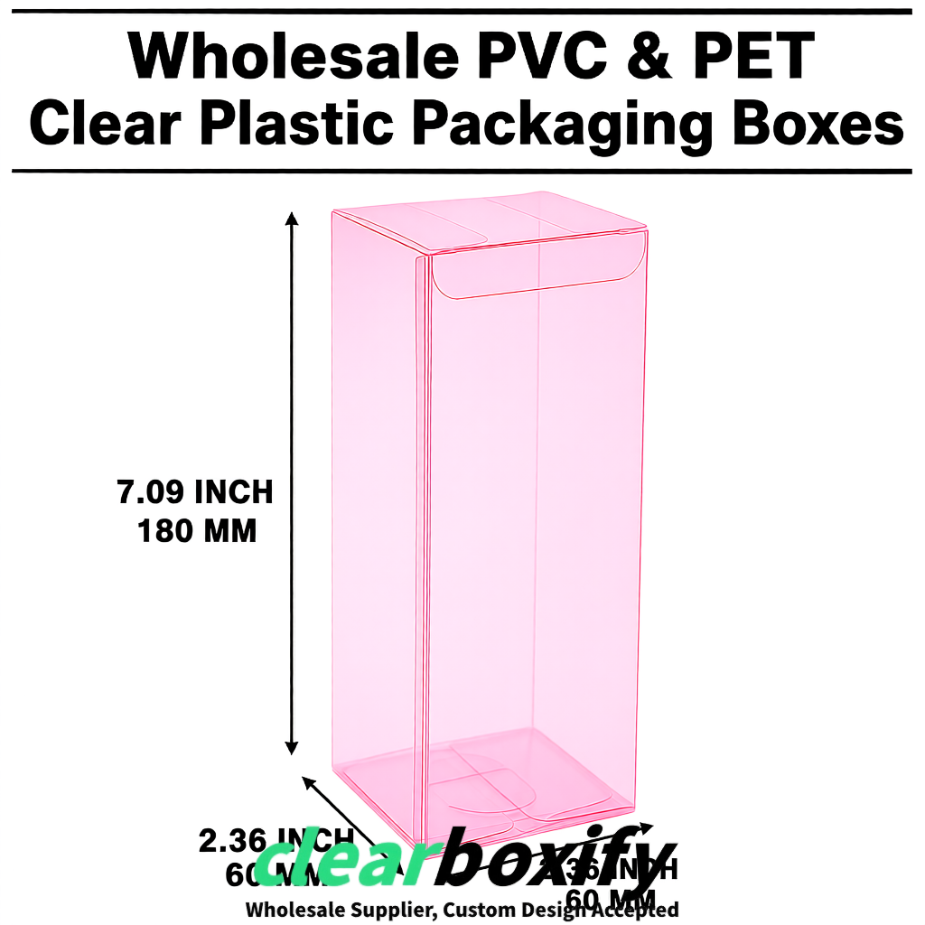 PPWR-Aligned Pink Translucent PVC & PET Boxes 60x60x180mm 76x76x76mm 70x70x70/100/120mm