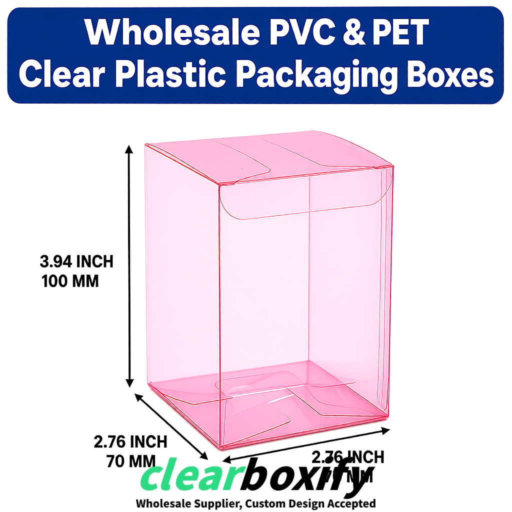 PPWR-Aligned Pink Translucent PVC & PET Boxes 60x60x180mm 76x76x76mm 70x70x70/100/120mm