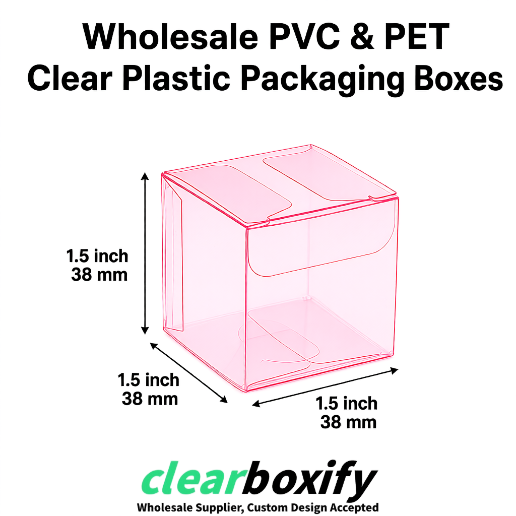 Pink Clear PVC & PET Boxes 38x38x38, 40x40x40, 50x50x50/80mm