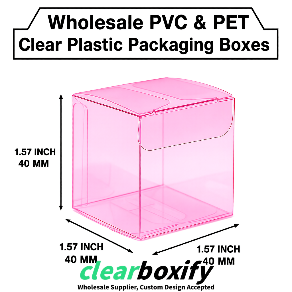 Pink Clear PVC & PET Boxes 38x38x38, 40x40x40, 50x50x50/80mm