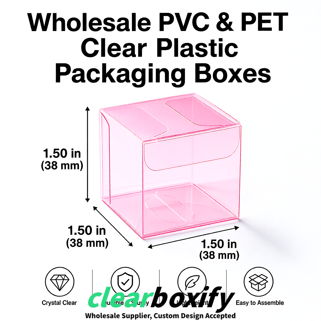 Pink Clear PVC & PET Boxes 38x38x38, 40x40x40, 50x50x50/80mm