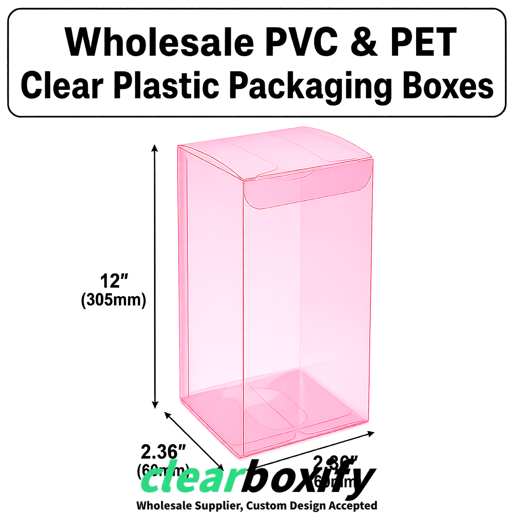 Pink Wholesale Clear PVC & PET Boxes 50x50x120/150/200mm 60x60x60/120 mm