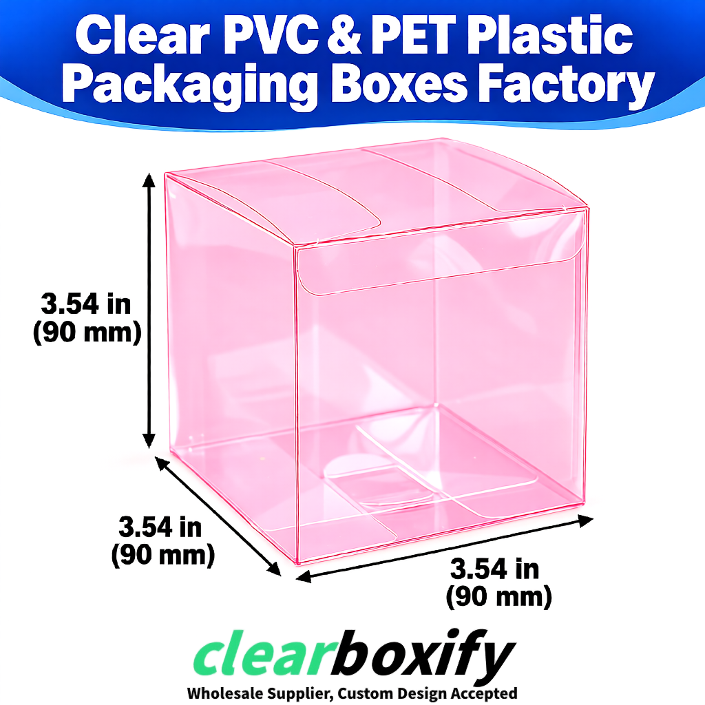 Wholesale Pink Clear PVC & PET Boxes 90x90x90mm 100x100x30/50/100mm