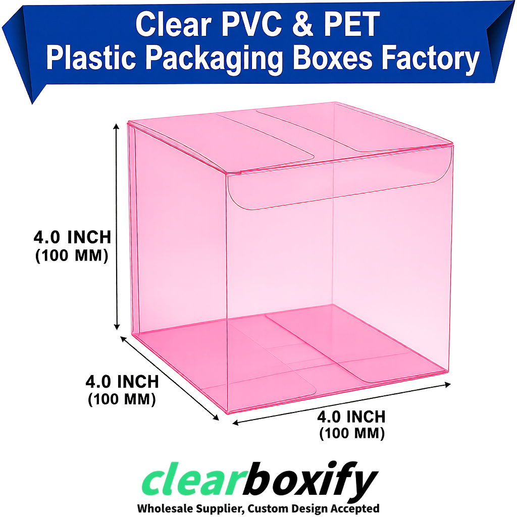 Wholesale Pink Clear PVC & PET Boxes 90x90x90mm 100x100x30/50/100mm