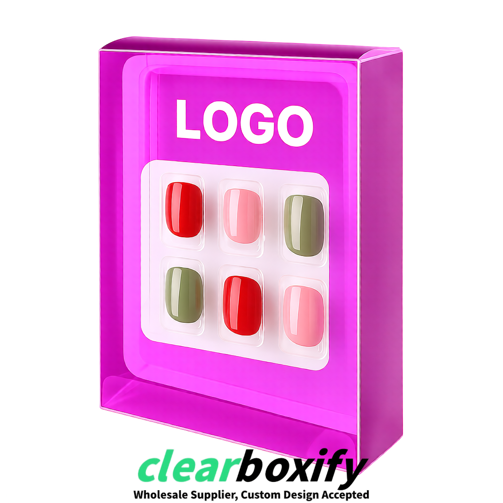 Pink Clear Press-on Nails Box with Hanging Hook | Plastic PVC PP PET Packaging