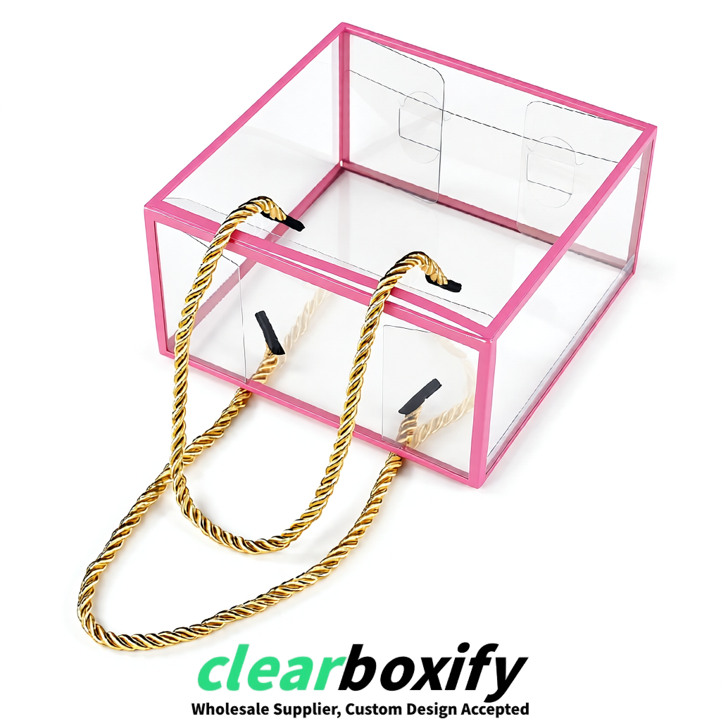Pink Private Label Clear PVC, PP, PET Tote Bags & Handbags Wholesale