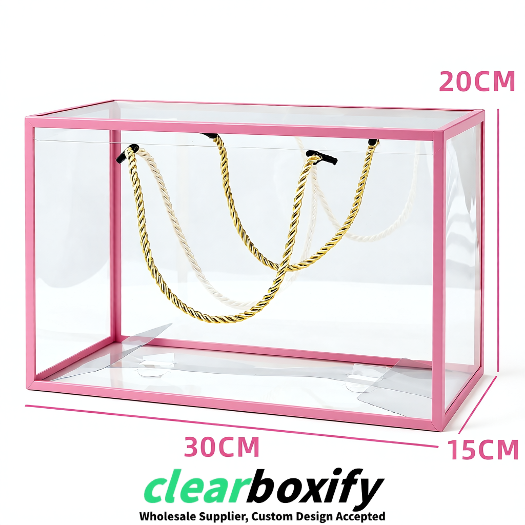 Pink Private Label Clear PVC, PP, PET Tote Bags & Handbags Wholesale