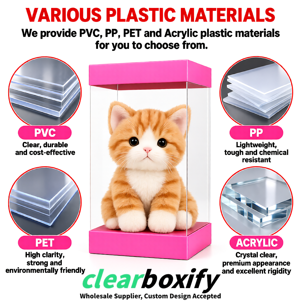 Pink Clear Toy Display Boxes with White Base & Top | Wholesale Bulk Packaging